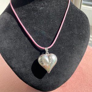 Vintage Sterling Southwestern Puffy Heart Pendant with Scroll Work